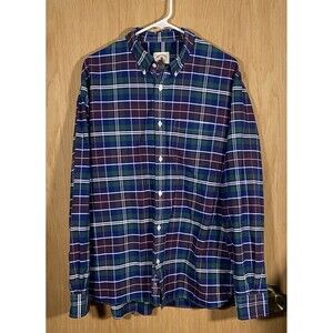 Brooks Brothers Button Down Plaid Shirt Blue Green Red Cotton Classic Men's XL